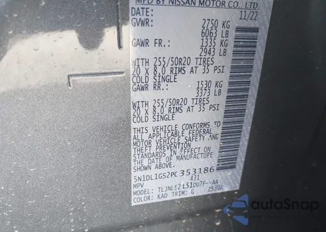 2023 Infiniti Qx60 Sensory Awd из США, поврежденный, VIN 5N1DL1GS2PC353186